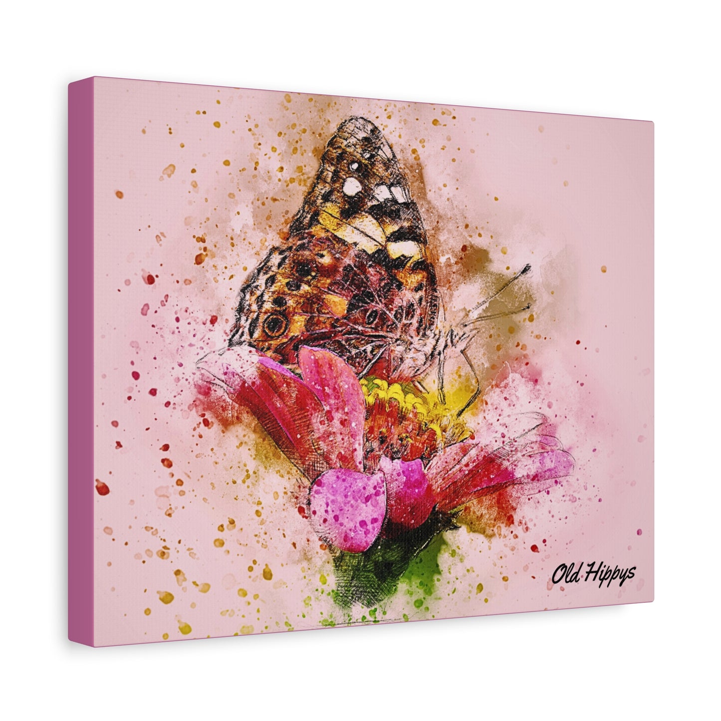 “Whispers on Wings” – Butterfly & Flower Watercolor Canvas Print