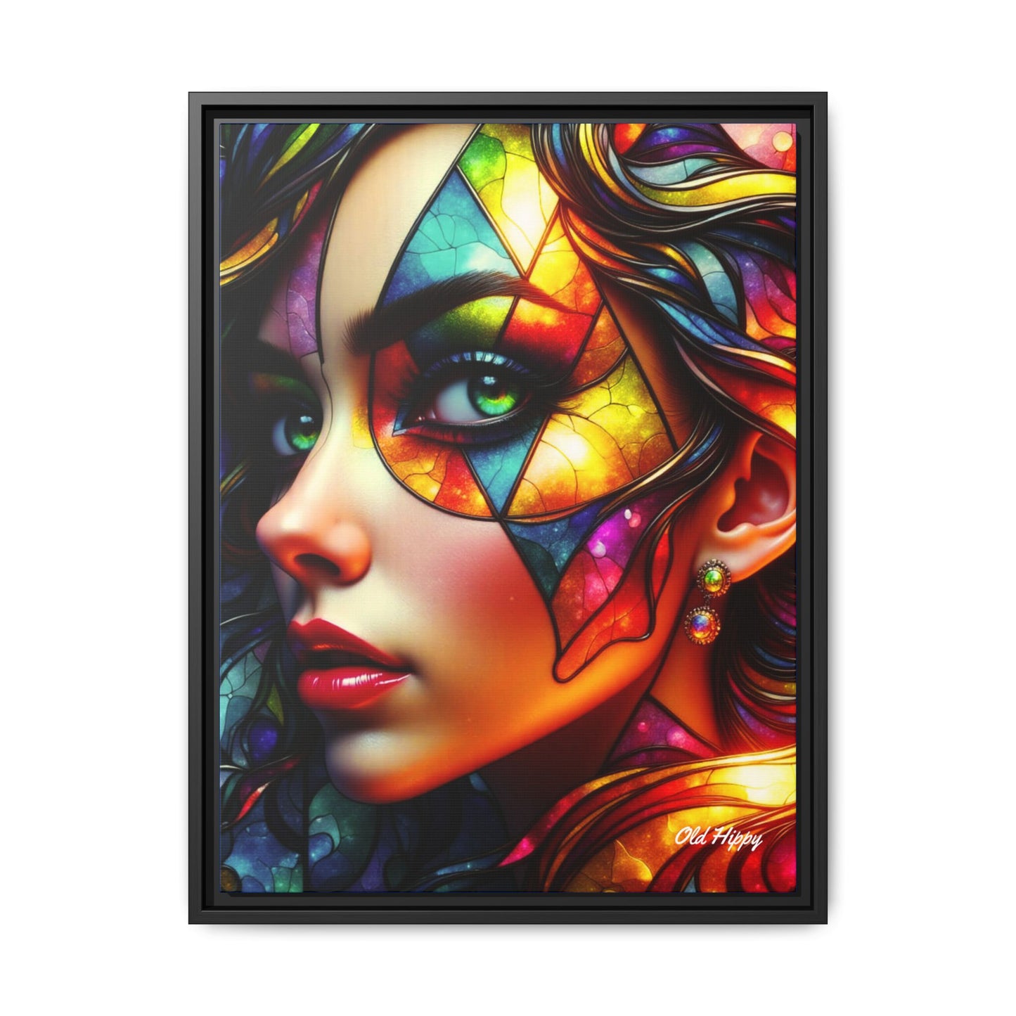 Through the Prism of Her Eyes- Wood Framed Canvas AI Art by Old Hippy