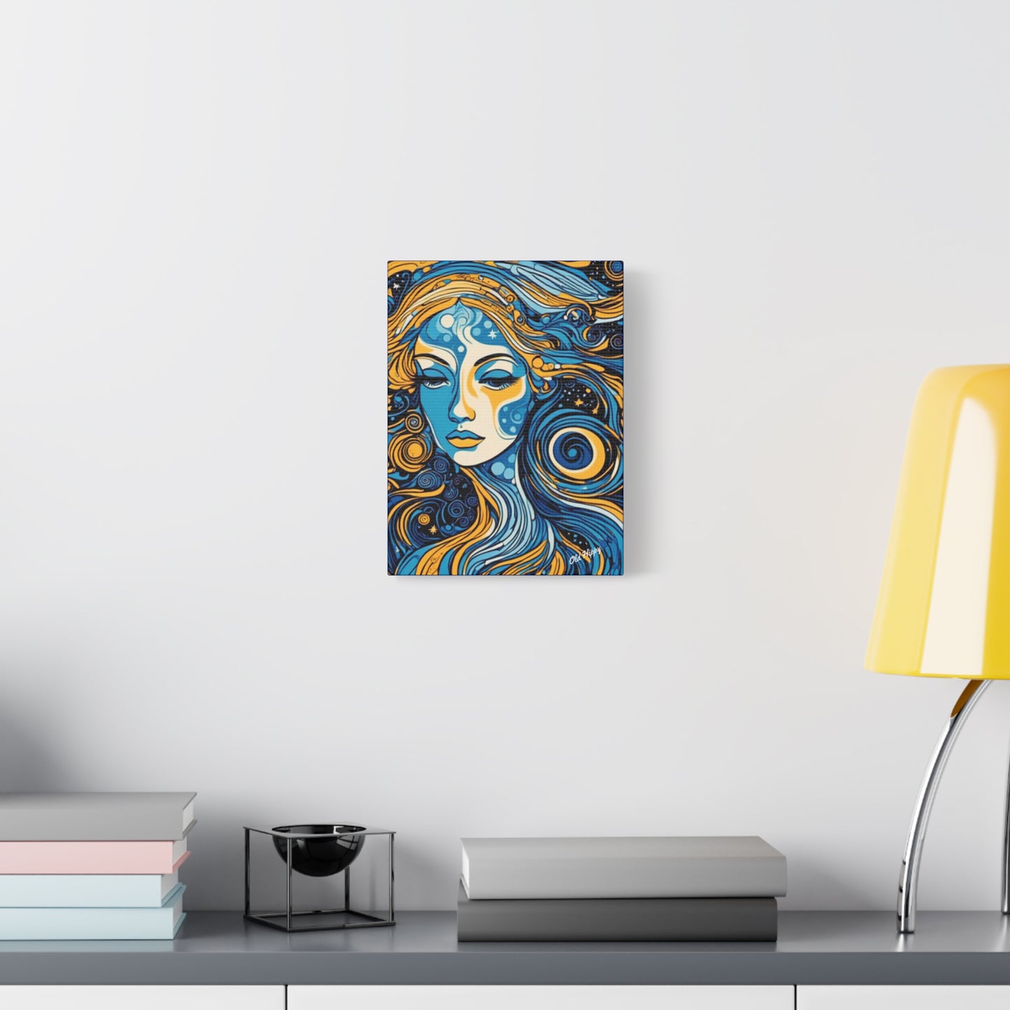 “Blue Orbit Goddess” – Psychedelic Abstract Portrait Canvas