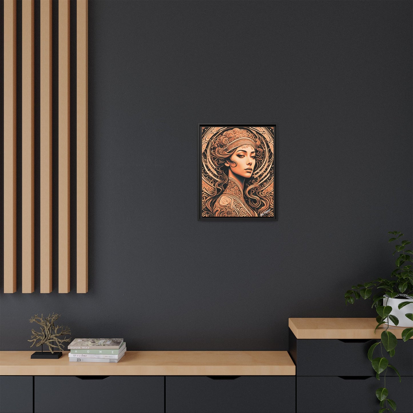 Woman in Bronze Wood Framed Canvas
