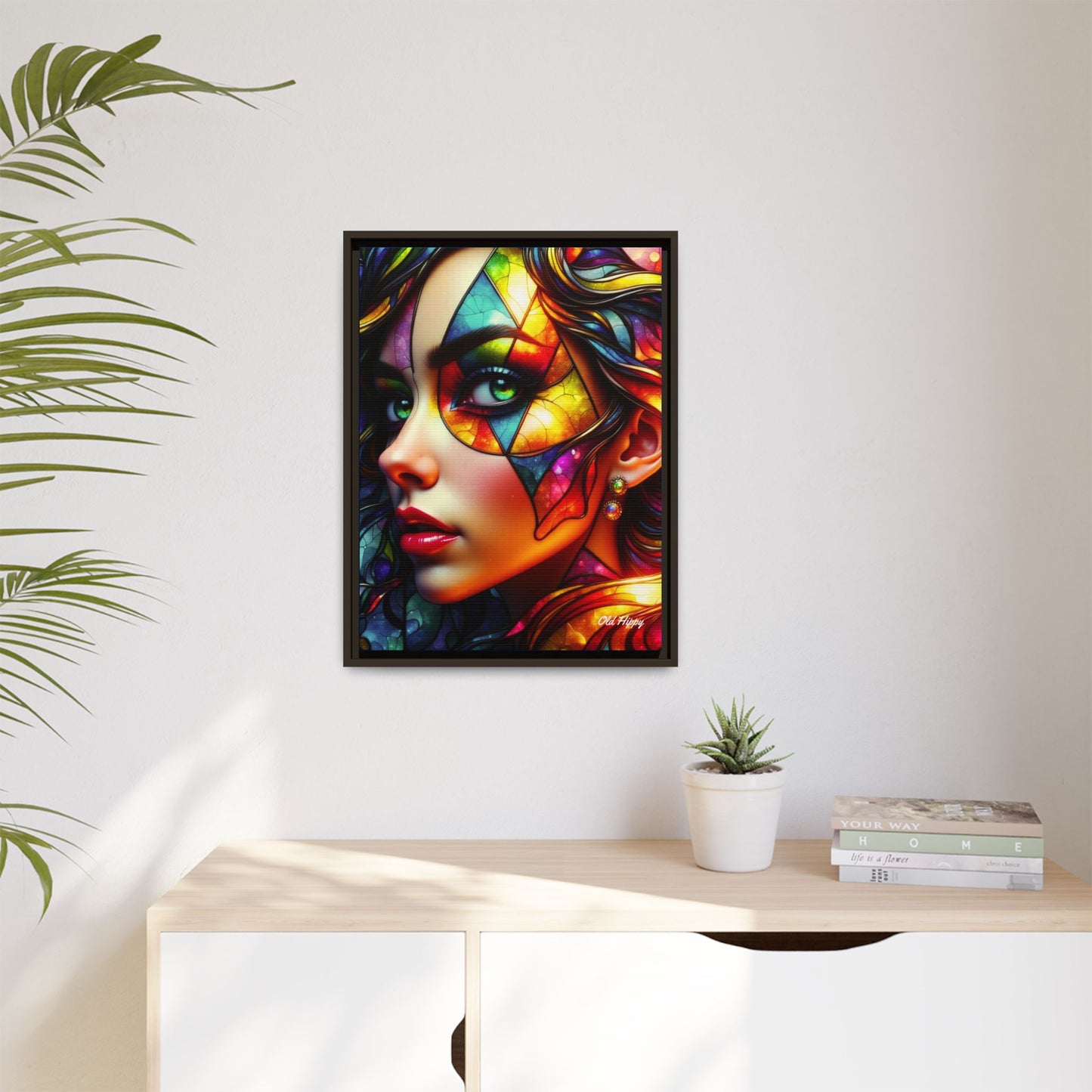 Through the Prism of Her Eyes- Wood Framed Canvas AI Art by Old Hippy