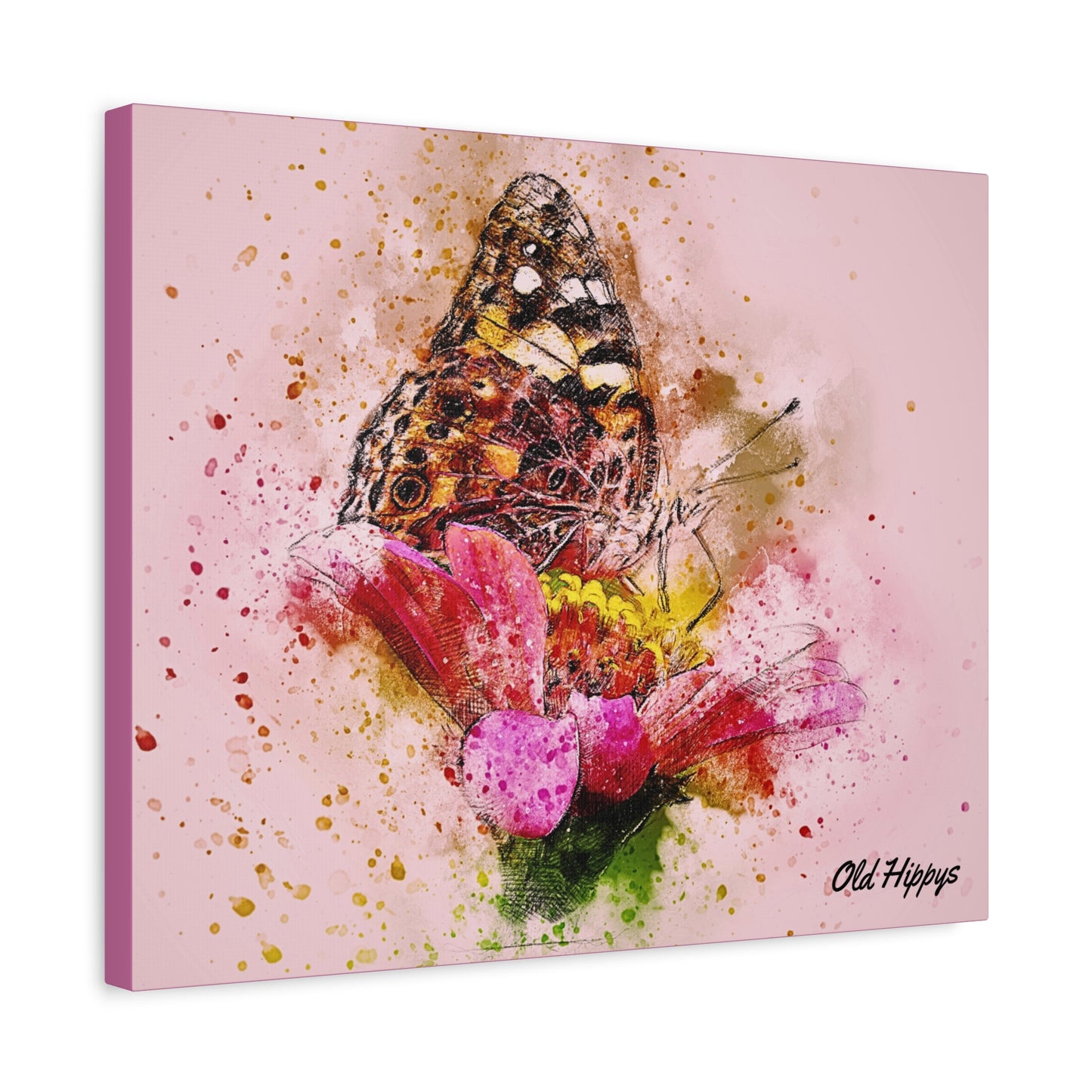 “Whispers on Wings” – Butterfly & Flower Watercolor Canvas Print