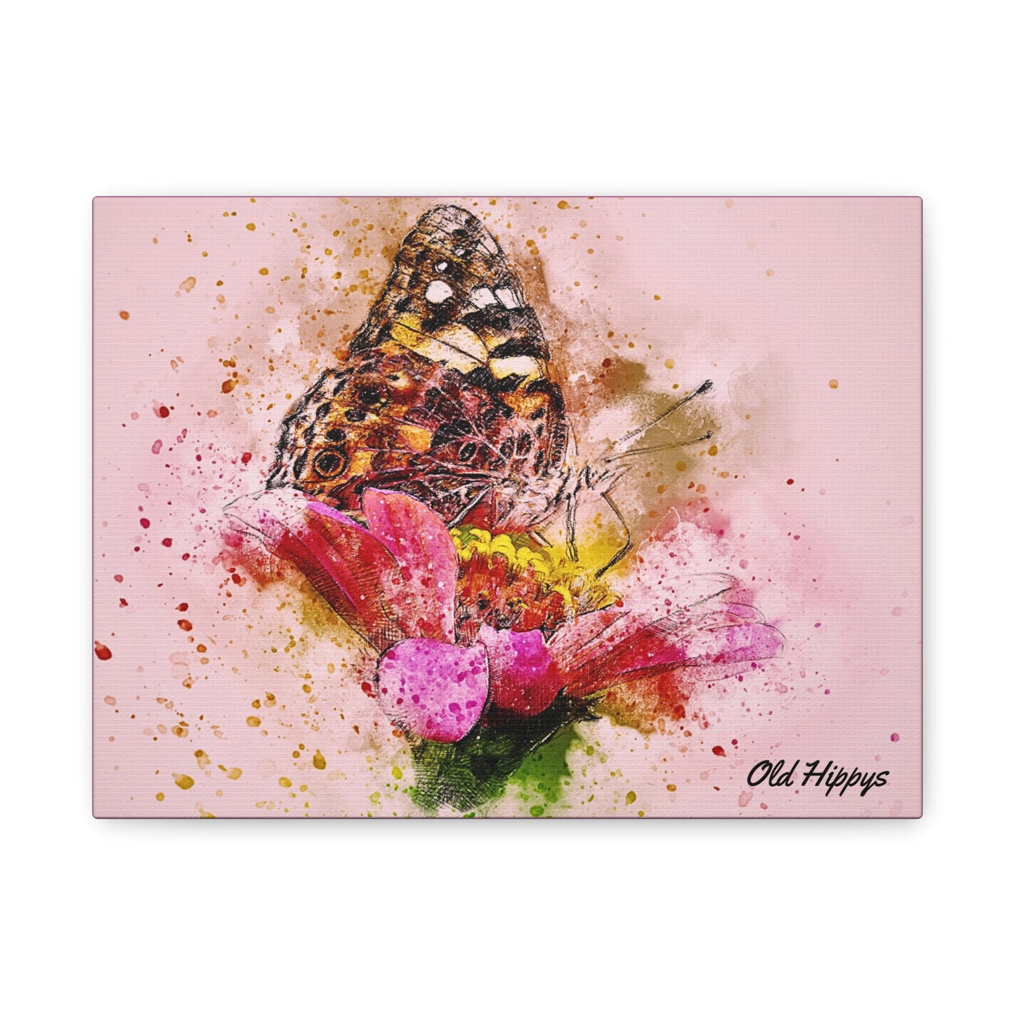 “Whispers on Wings” – Butterfly & Flower Watercolor Canvas Print