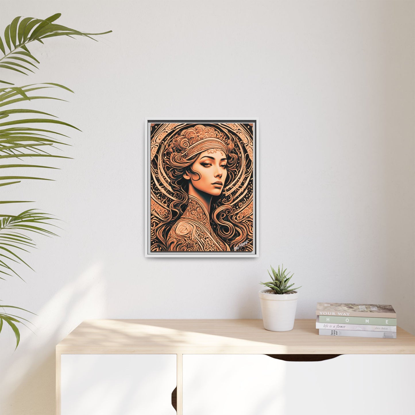 Woman in Bronze Wood Framed Canvas