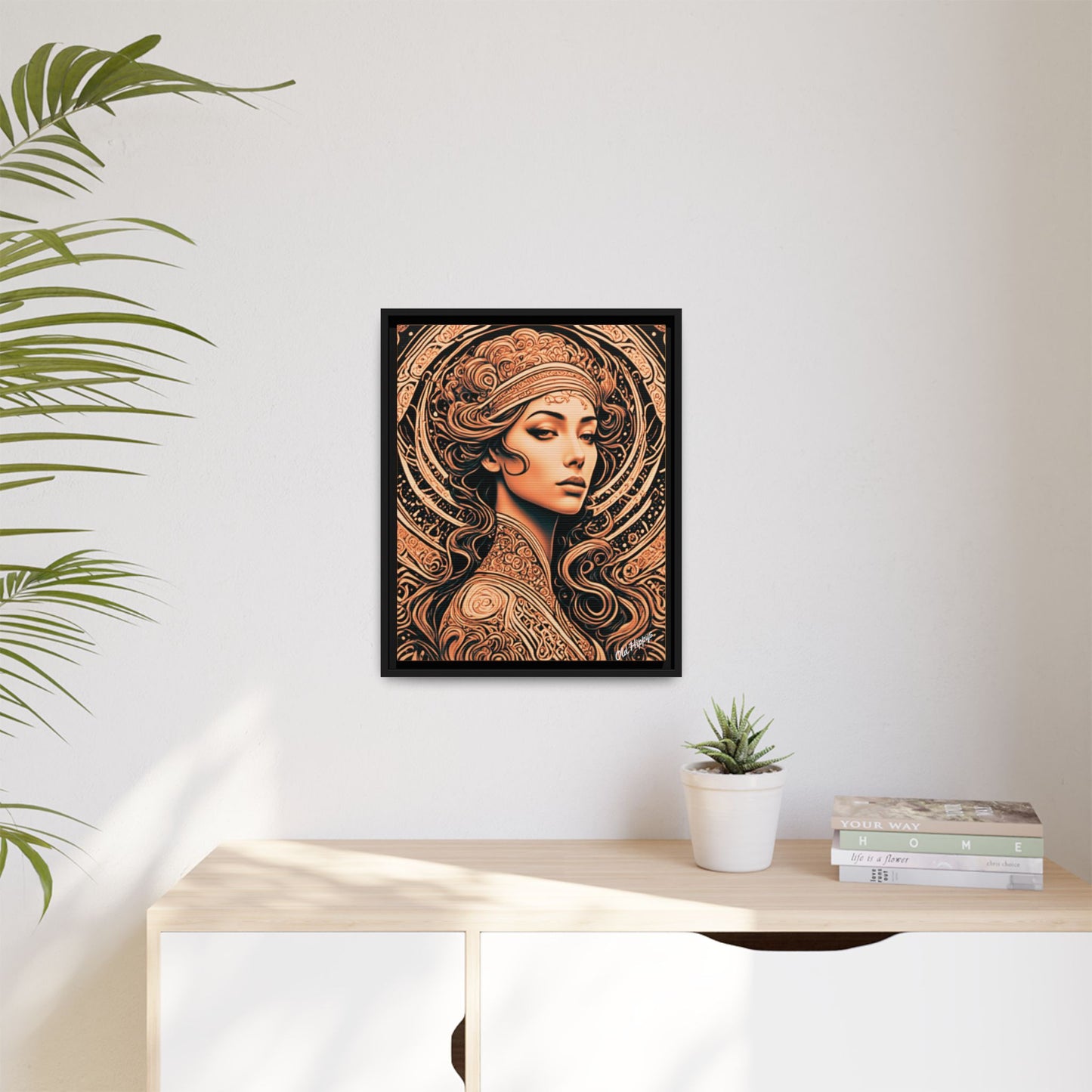 Woman in Bronze Wood Framed Canvas