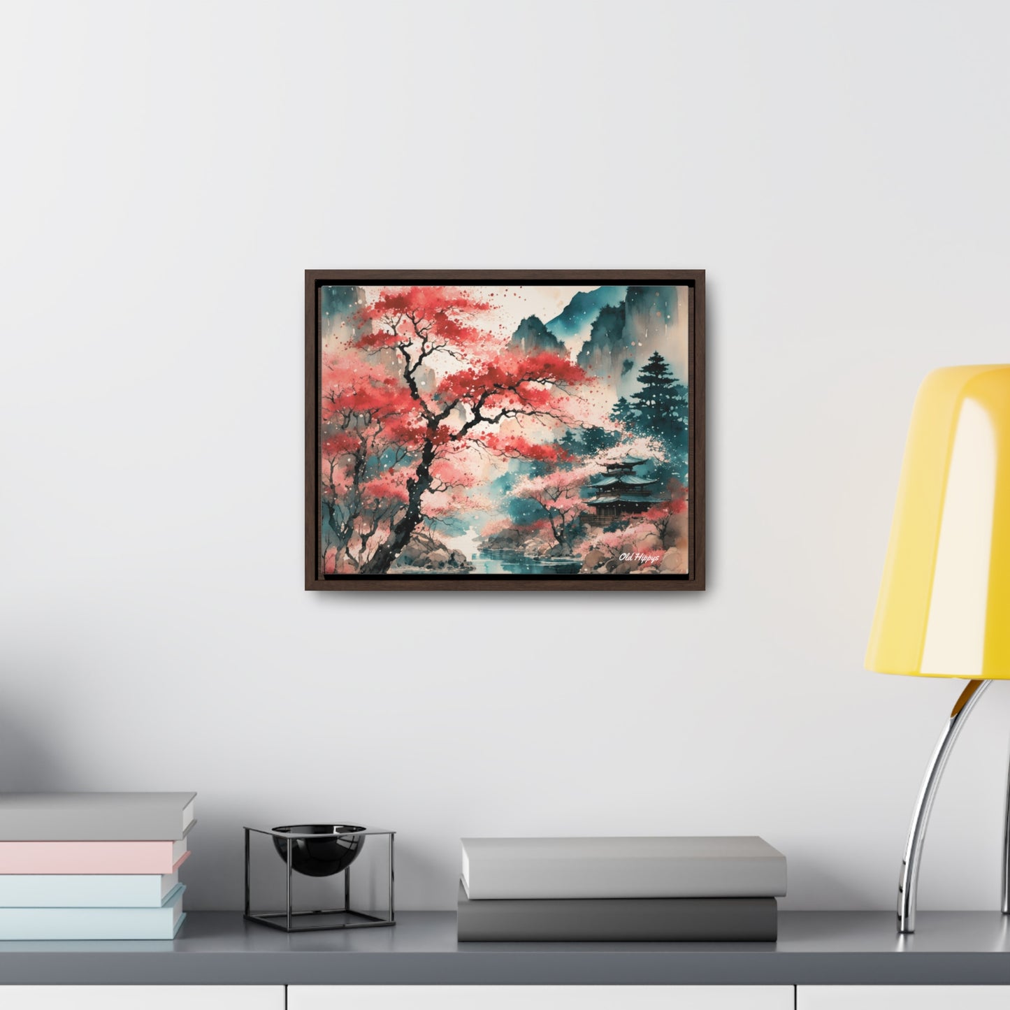 Fall in Japan Watercolor Framed Canvas Wrap