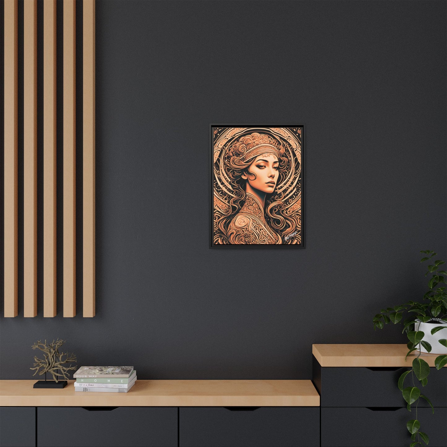 Woman in Bronze Wood Framed Canvas
