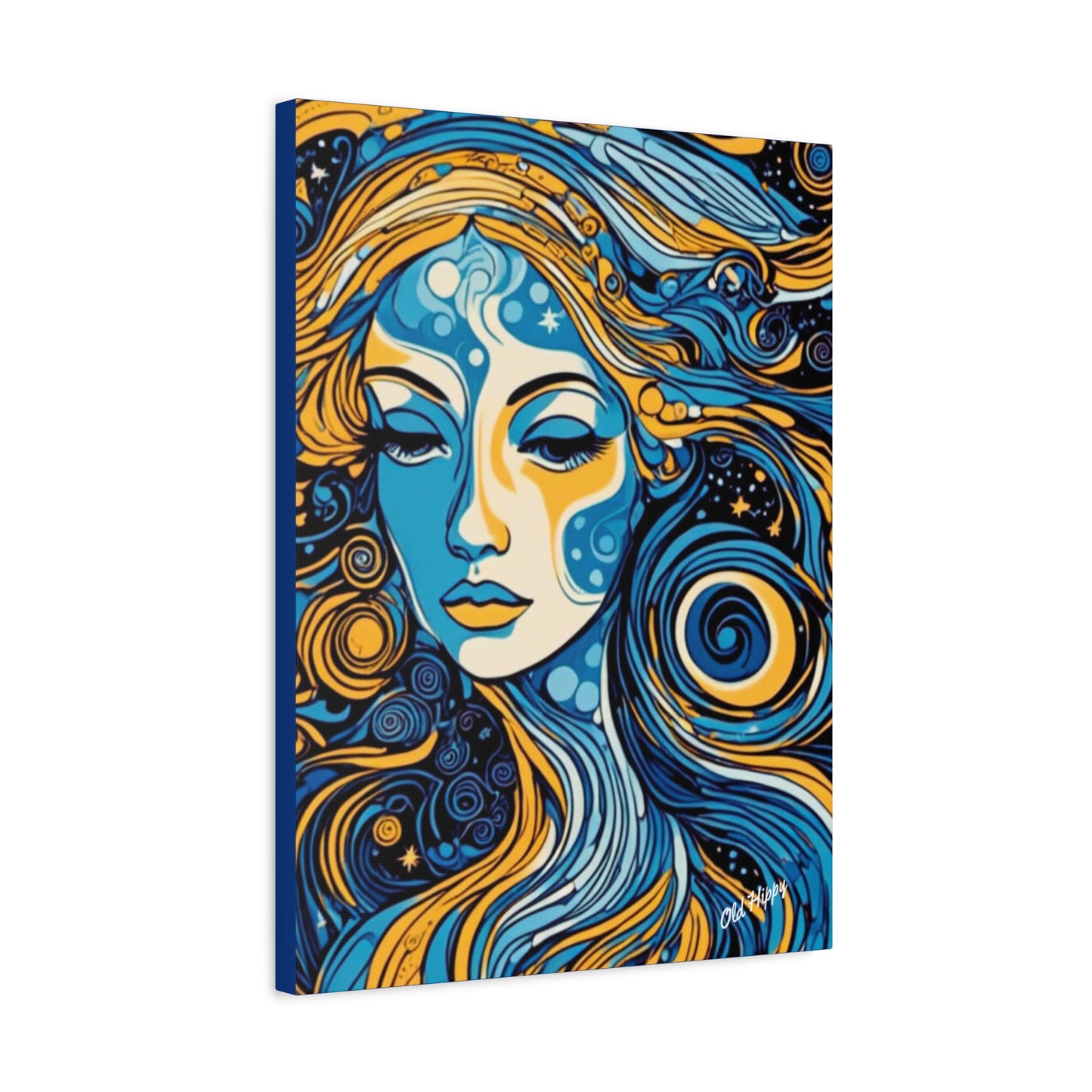 “Blue Orbit Goddess” – Psychedelic Abstract Portrait Canvas