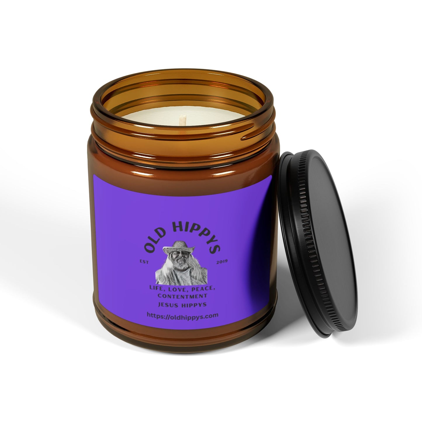 Scented Soy Candle — 'Old Hippys' Amber Jar (Multi-Size)