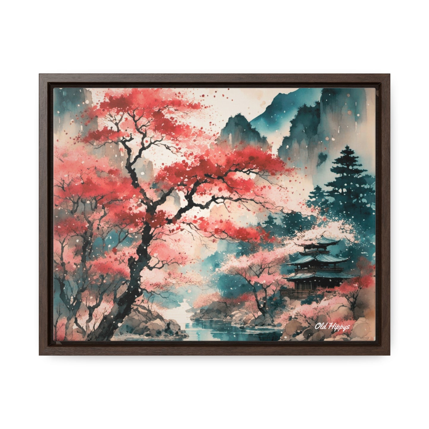 Fall in Japan Watercolor Framed Canvas Wrap