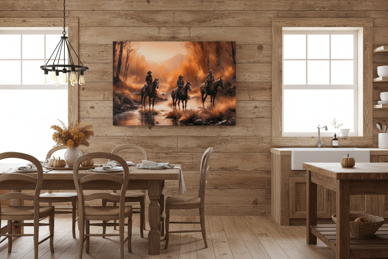 Cowboys Crossing a Stream AI Canvas Art by Old Hippy