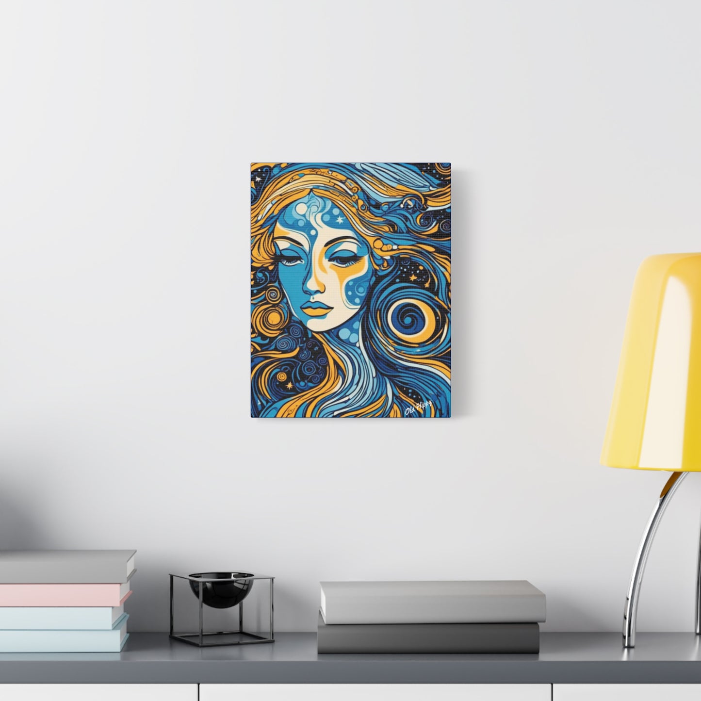 “Blue Orbit Goddess” – Psychedelic Abstract Portrait Canvas