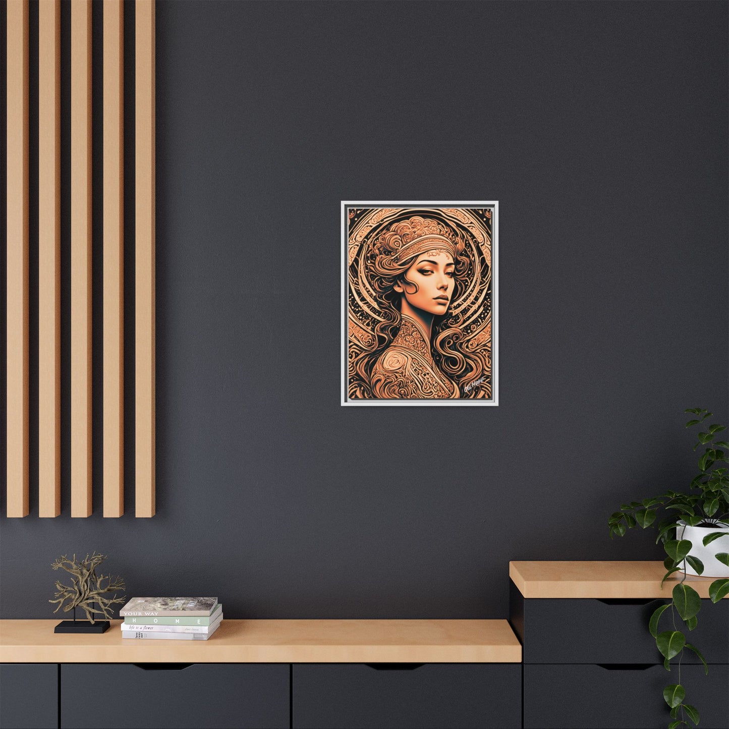 Woman in Bronze Wood Framed Canvas