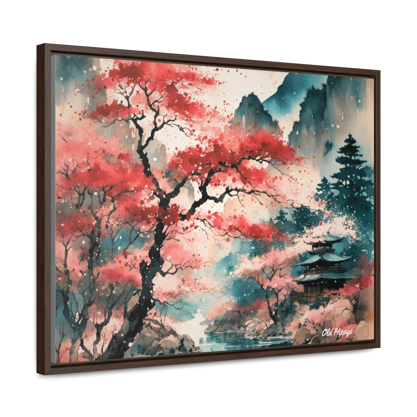 Fall in Japan Watercolor Framed Canvas Wrap