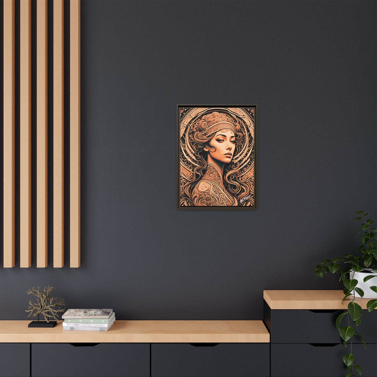 Woman in Bronze Wood Framed Canvas