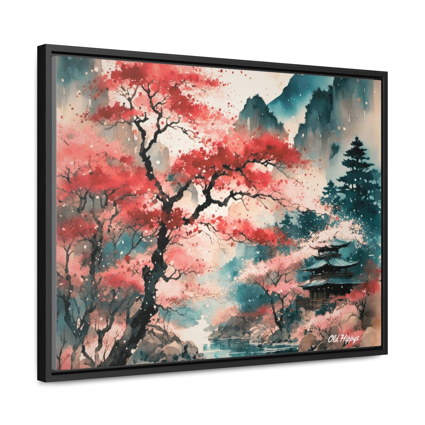 Fall in Japan Watercolor Framed Canvas Wrap
