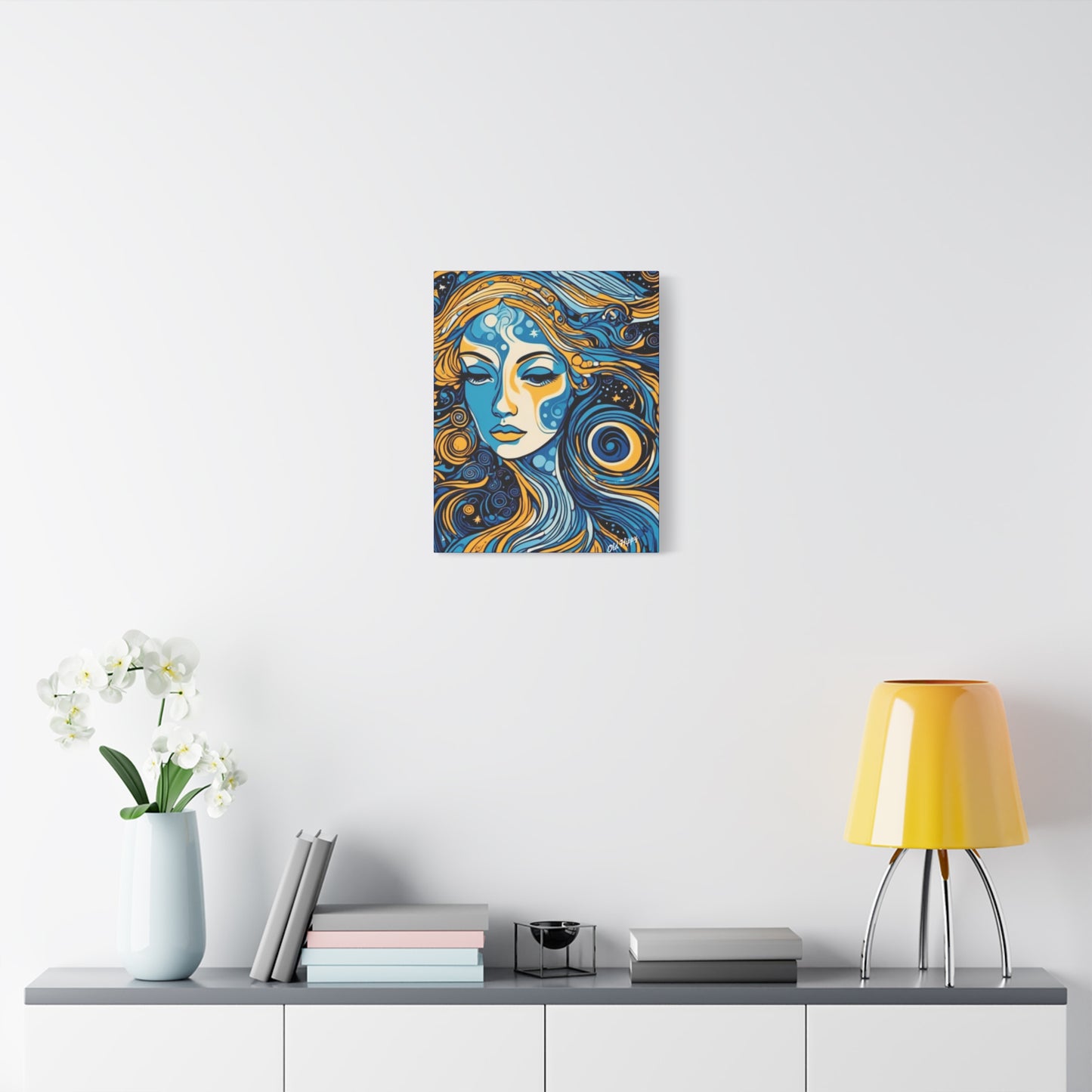 “Blue Orbit Goddess” – Psychedelic Abstract Portrait Canvas