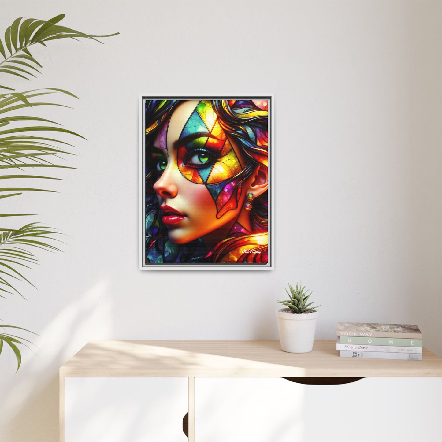 Through the Prism of Her Eyes- Wood Framed Canvas AI Art by Old Hippy