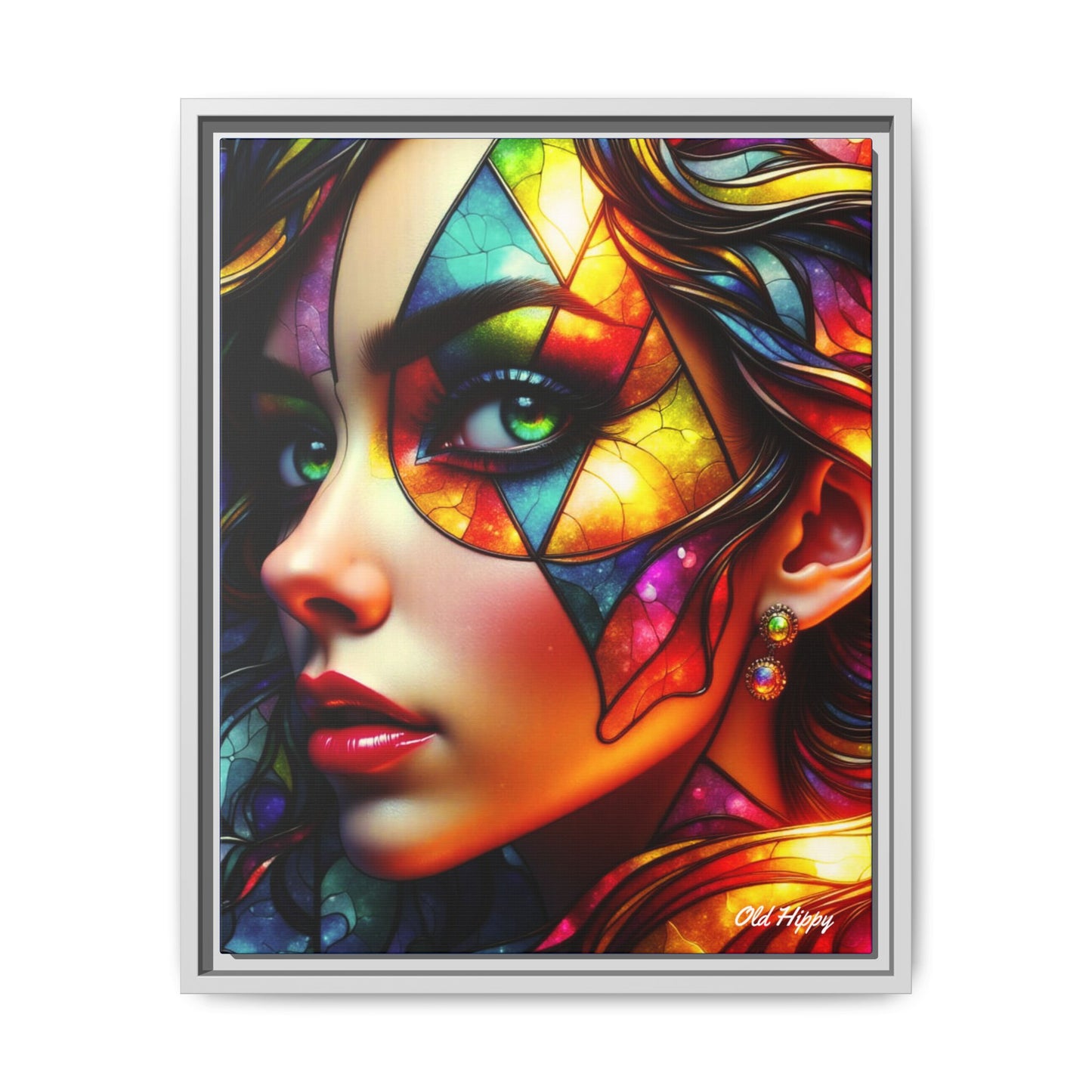 Through the Prism of Her Eyes- Wood Framed Canvas AI Art by Old Hippy