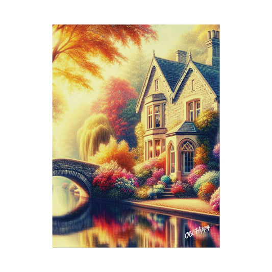 Dreamy Stone Cottage On the River Textured Watercolor Matte Posters