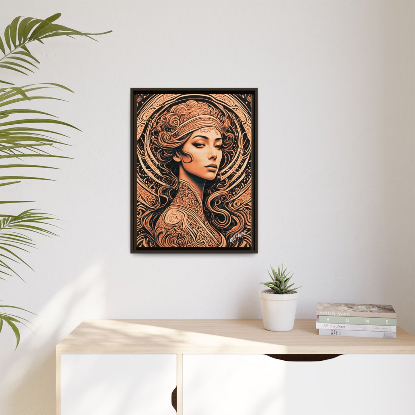 Woman in Bronze Wood Framed Canvas