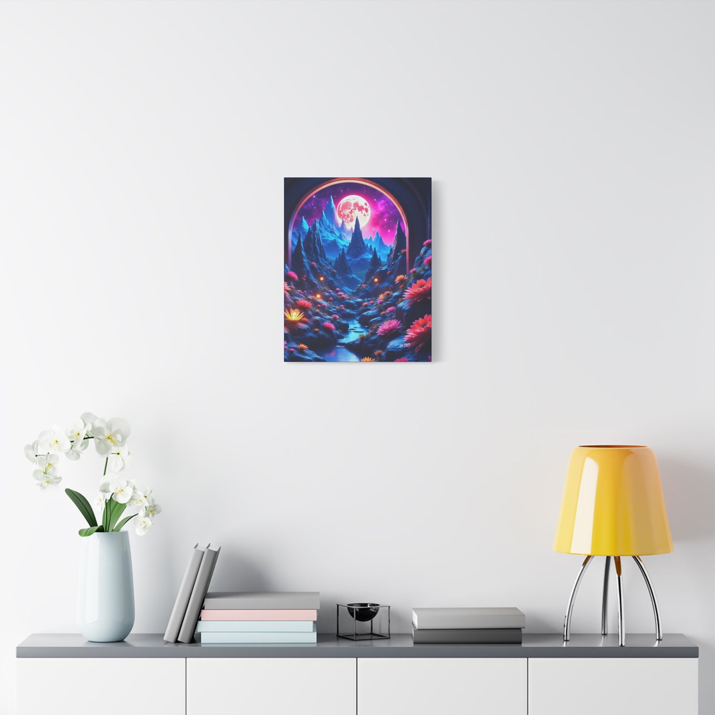 Moonlit Lotus Valley Canvas by Old Hippy