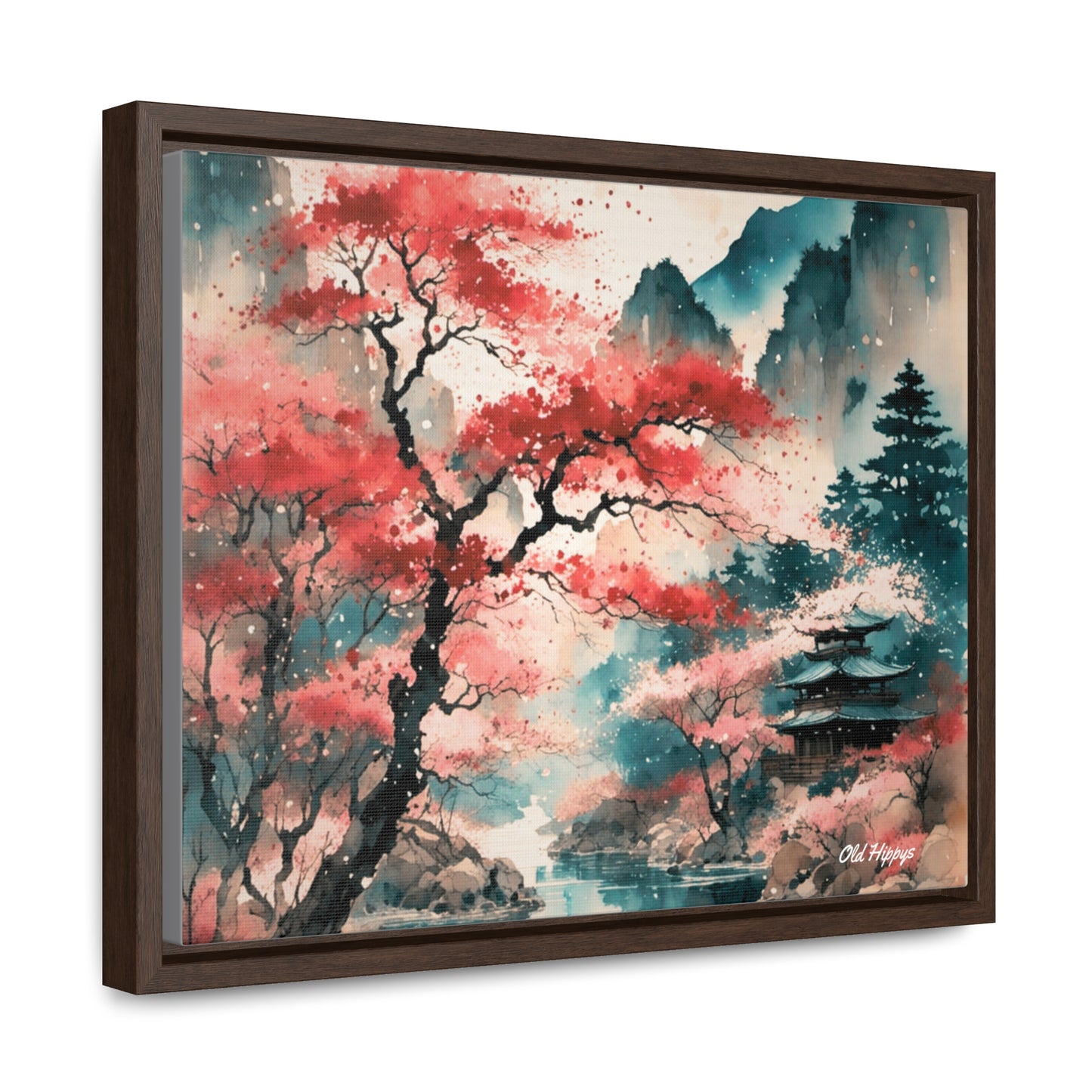 Fall in Japan Watercolor Framed Canvas Wrap