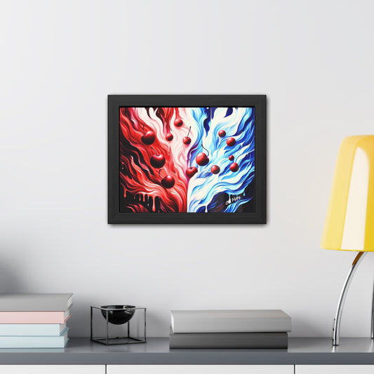 Cherry Duality Fire and Ice Wood Framed Poster