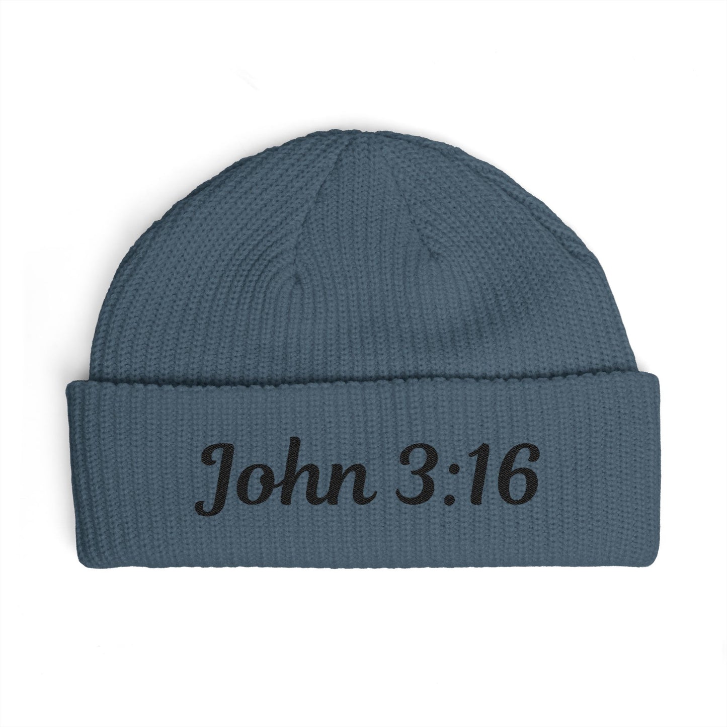 John 3:16 Cuff Beanie — Christian Scripture Embroidered Knit Hat