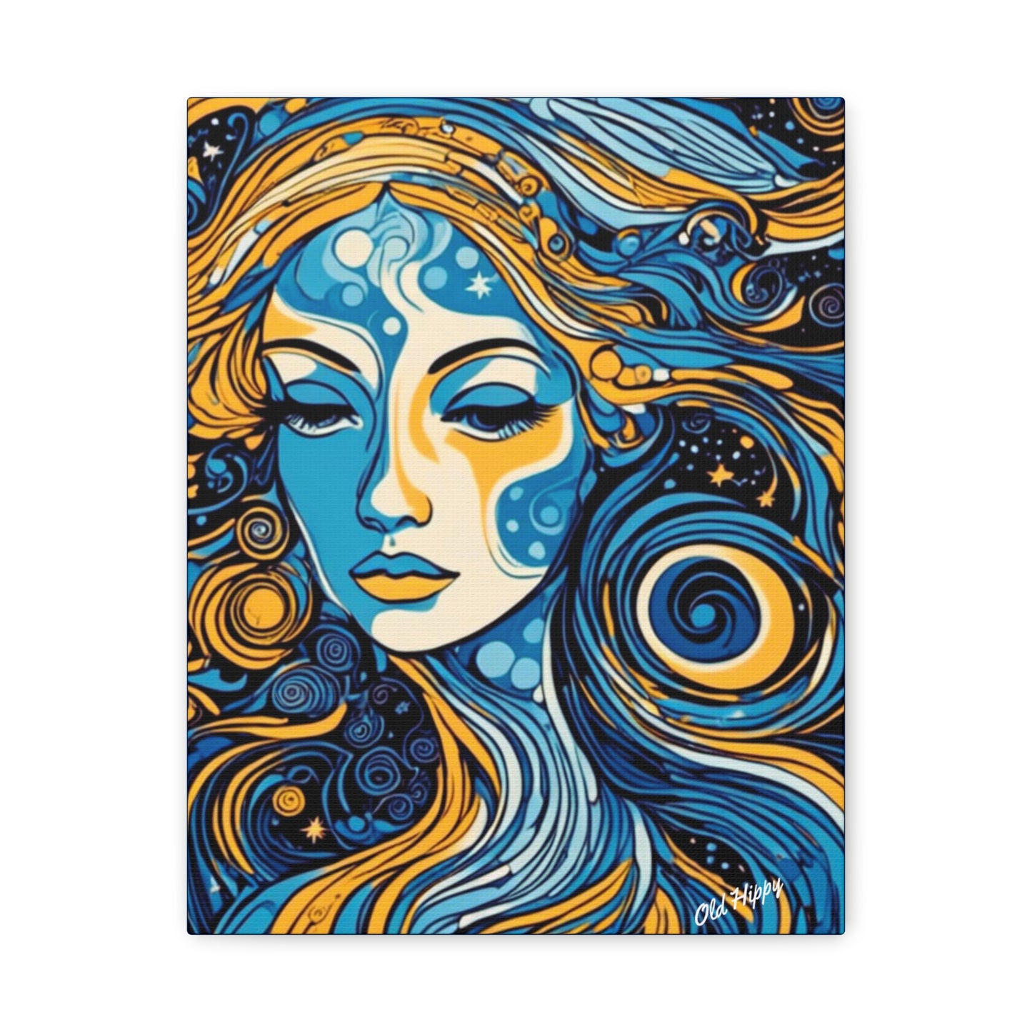 “Blue Orbit Goddess” – Psychedelic Abstract Portrait Canvas