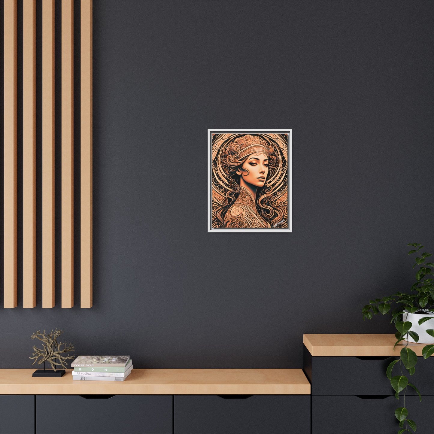 Woman in Bronze Wood Framed Canvas