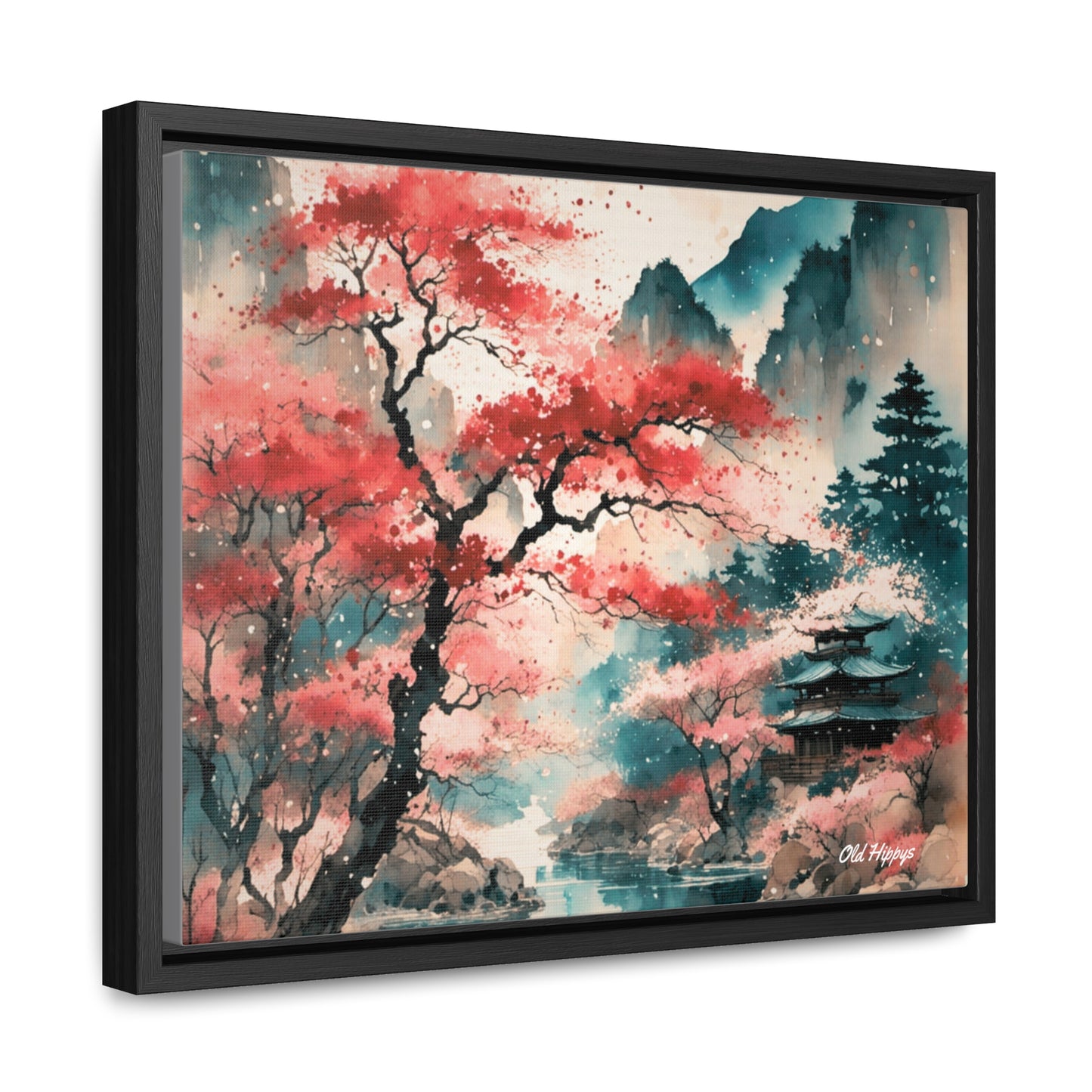 Fall in Japan Watercolor Framed Canvas Wrap