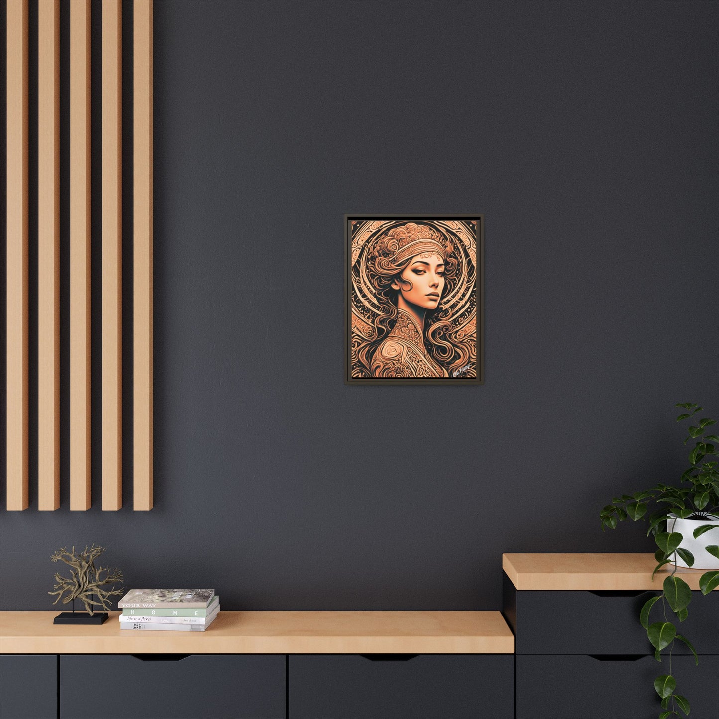 Woman in Bronze Wood Framed Canvas