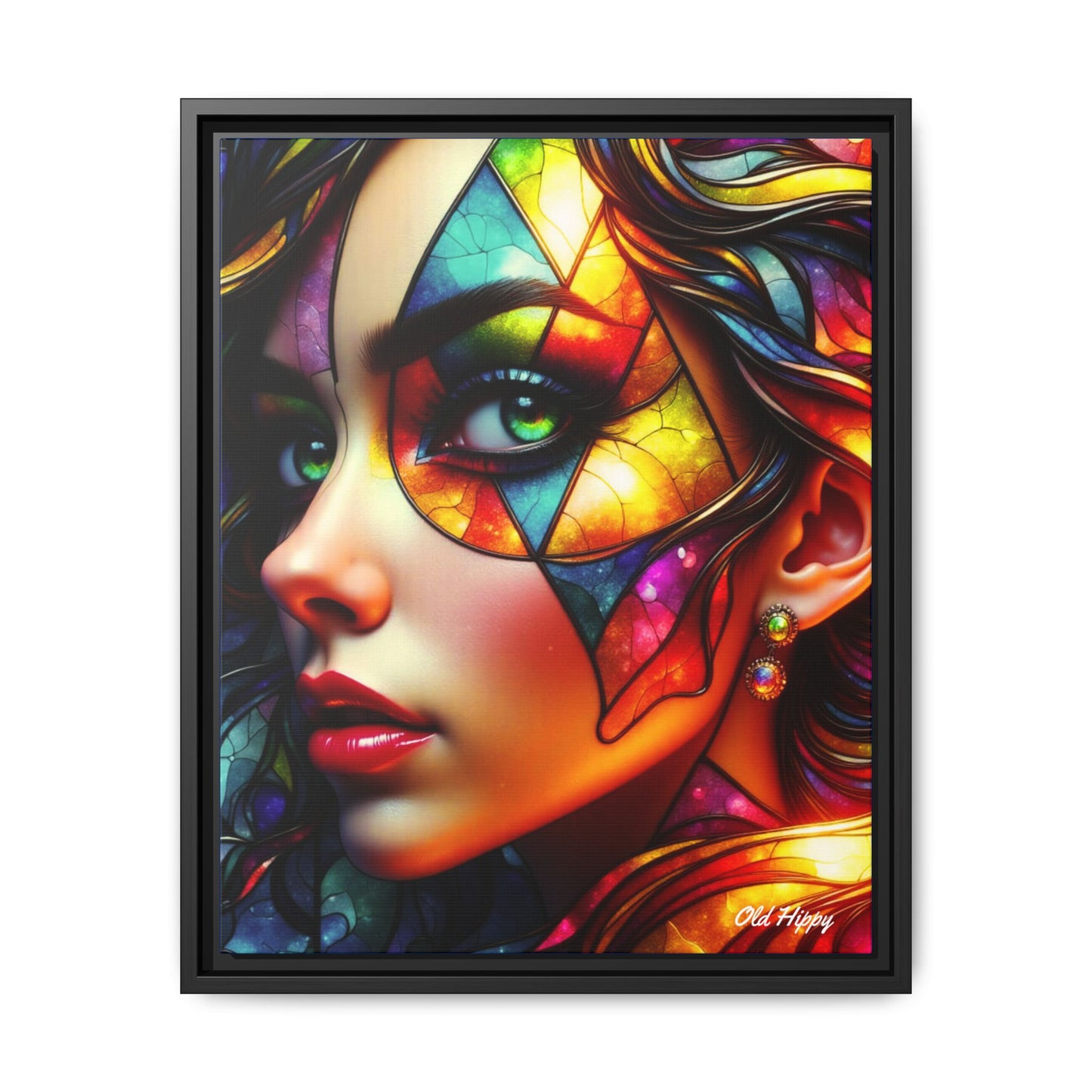 Through the Prism of Her Eyes- Wood Framed Canvas AI Art by Old Hippy