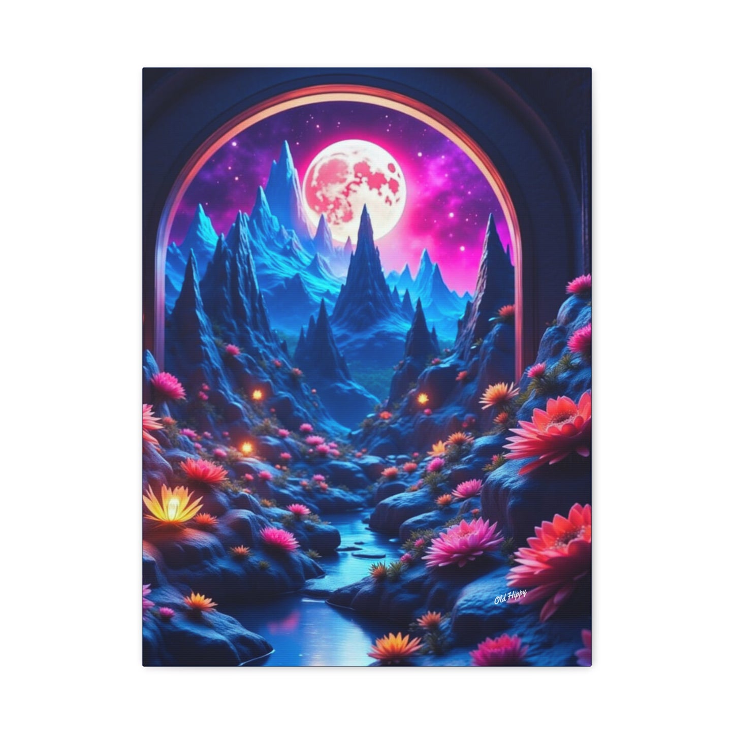 Moonlit Lotus Valley Canvas by Old Hippy