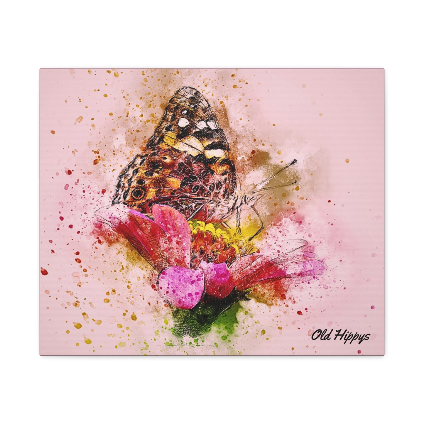 “Whispers on Wings” – Butterfly & Flower Watercolor Canvas Print