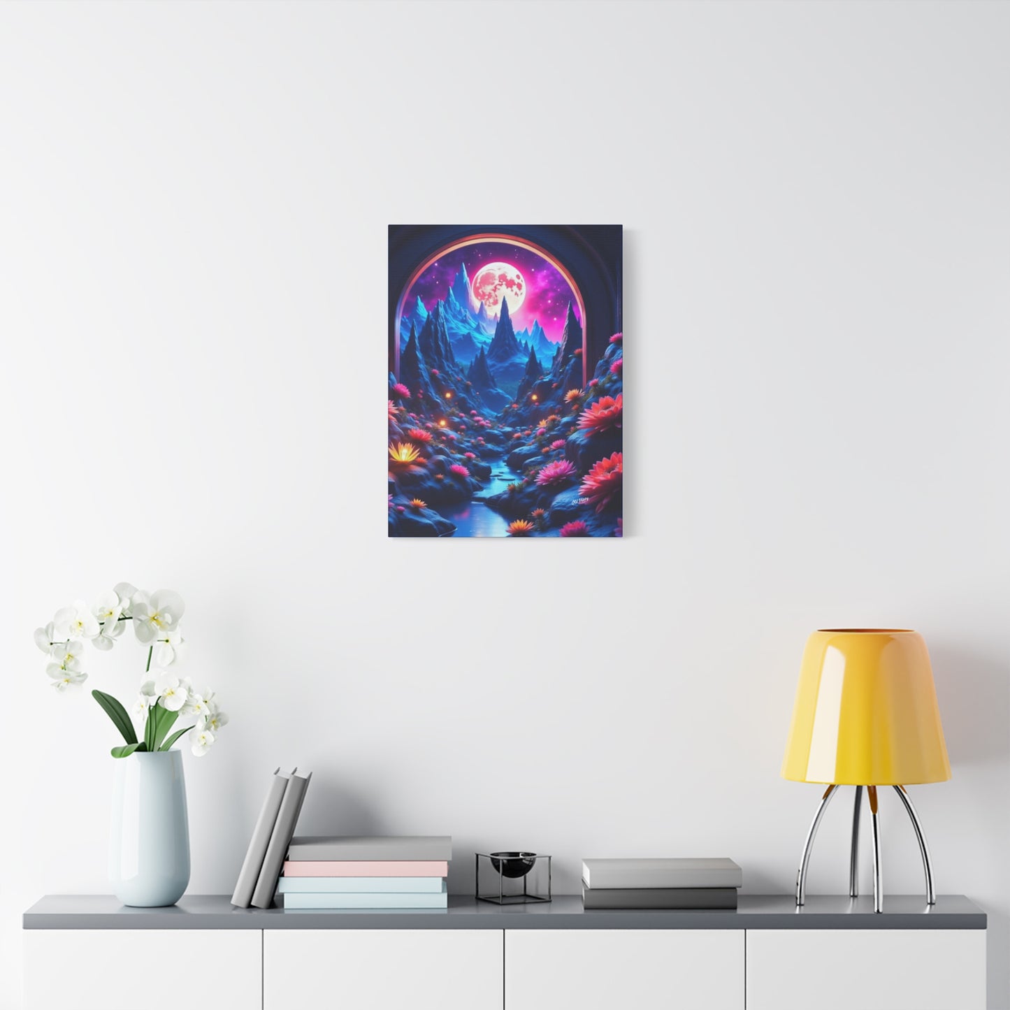 Moonlit Lotus Valley Canvas by Old Hippy