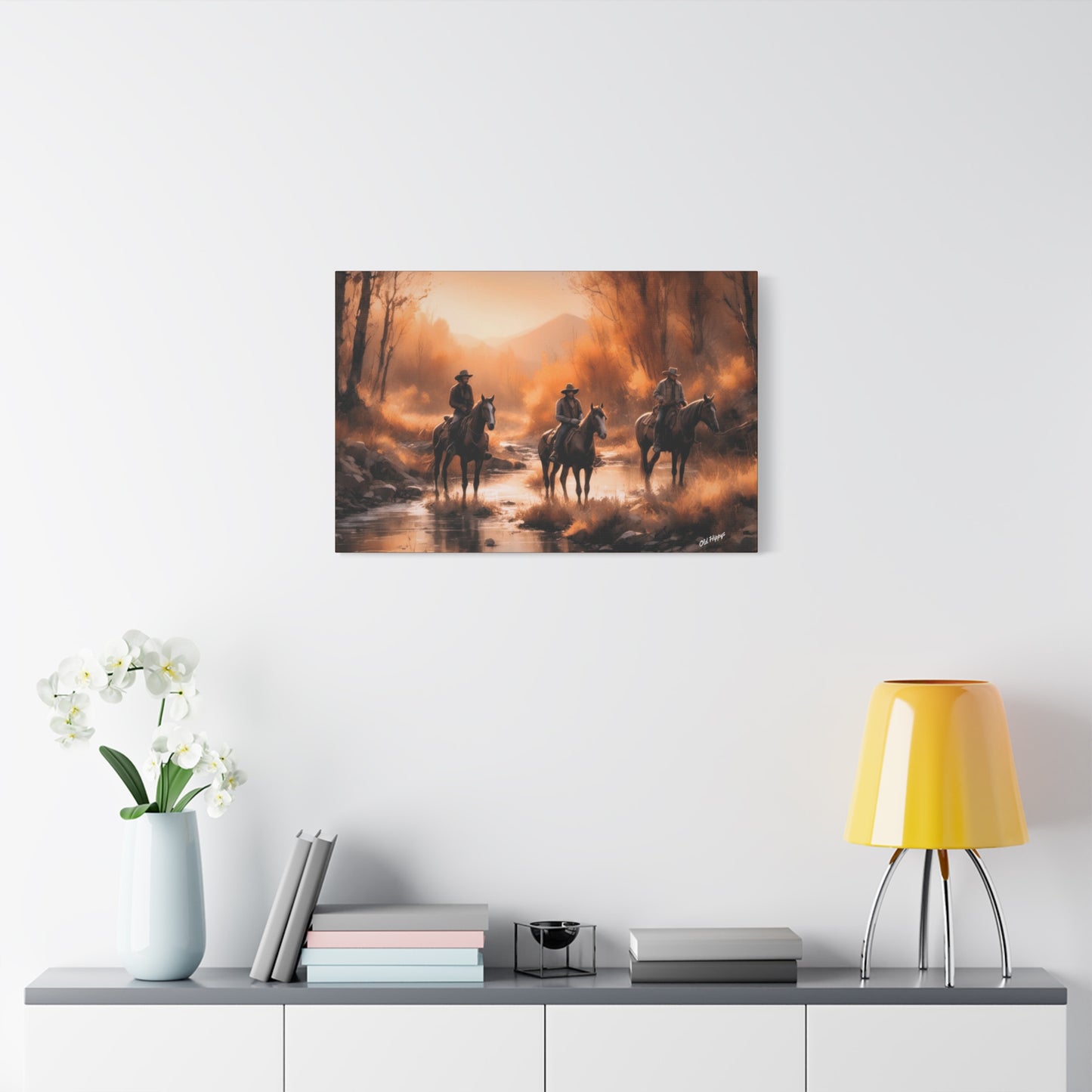 Cowboys Crossing a Stream AI Canvas Art by Old Hippy