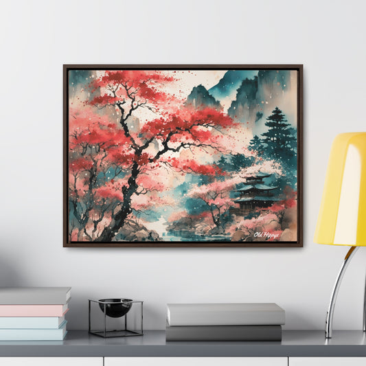 Fall in Japan Watercolor Wood Framed Canvas Wrap