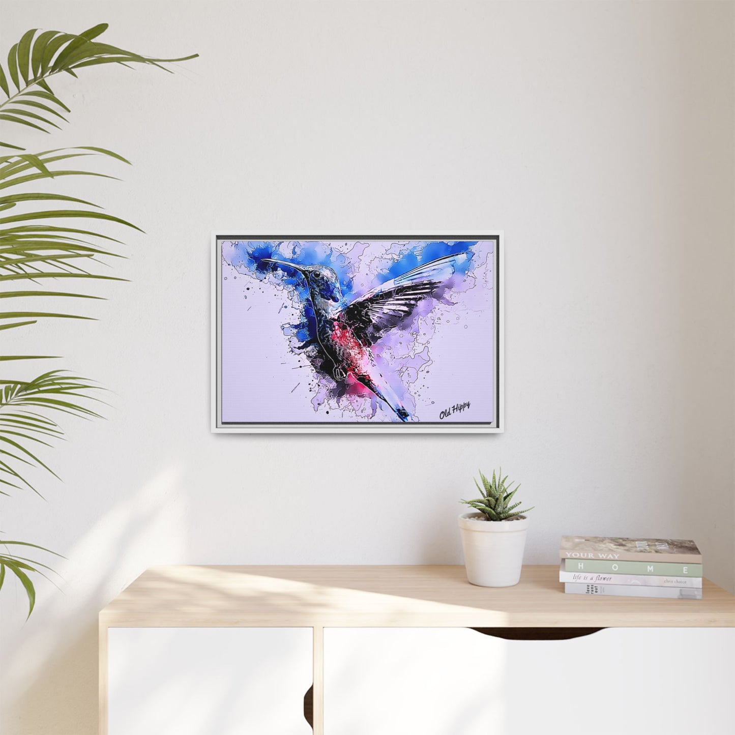 Hummingbird in Flight Wood Framed Canvas