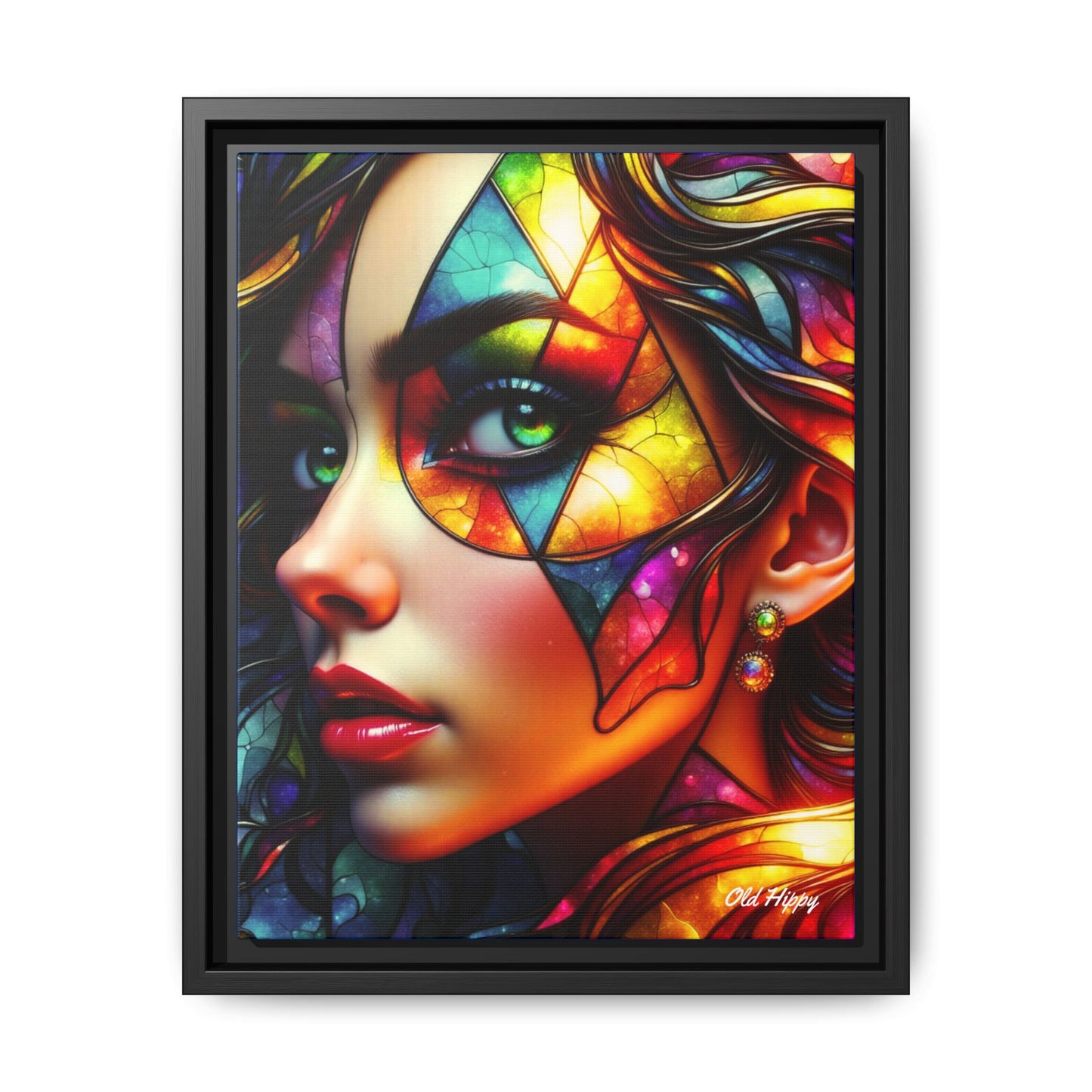 Through the Prism of Her Eyes- Wood Framed Canvas AI Art by Old Hippy