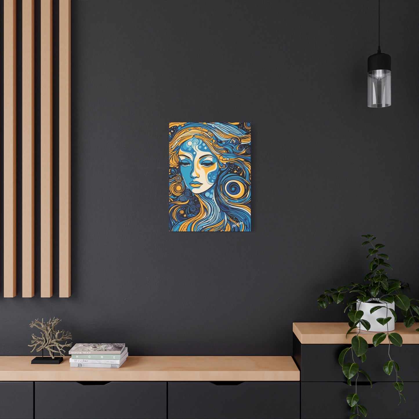 “Blue Orbit Goddess” – Psychedelic Abstract Portrait Canvas