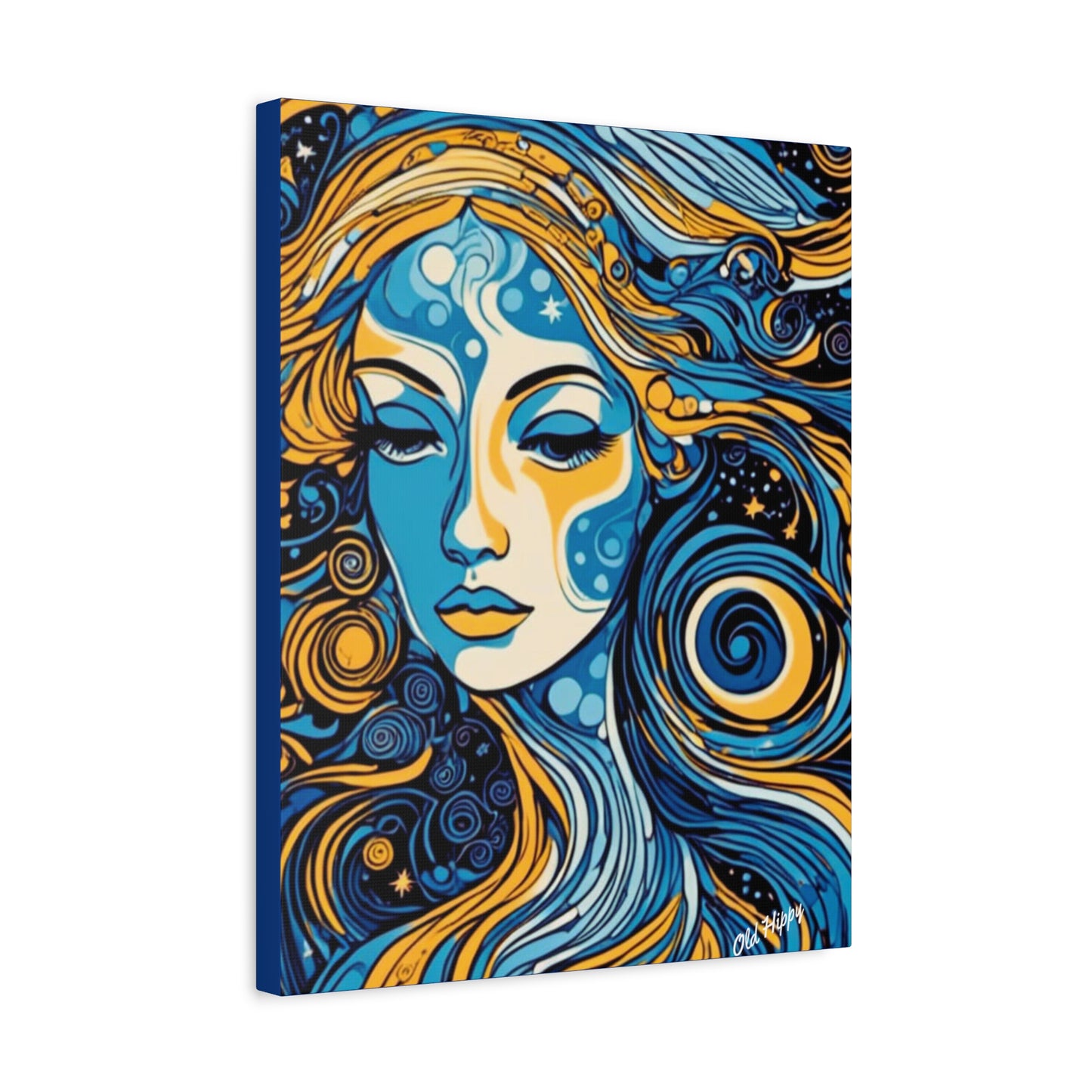 “Blue Orbit Goddess” – Psychedelic Abstract Portrait Canvas