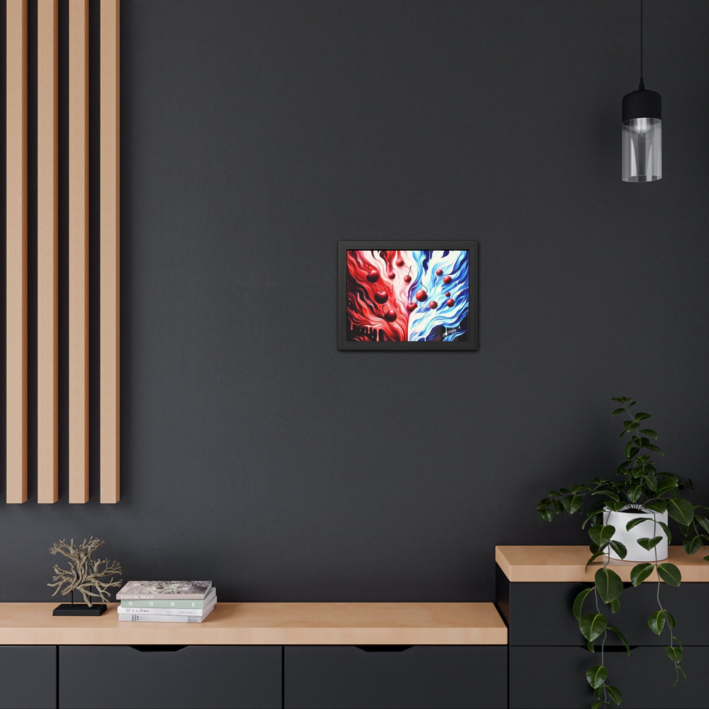 Cherry Duality Fire and Ice Wood Framed Poster