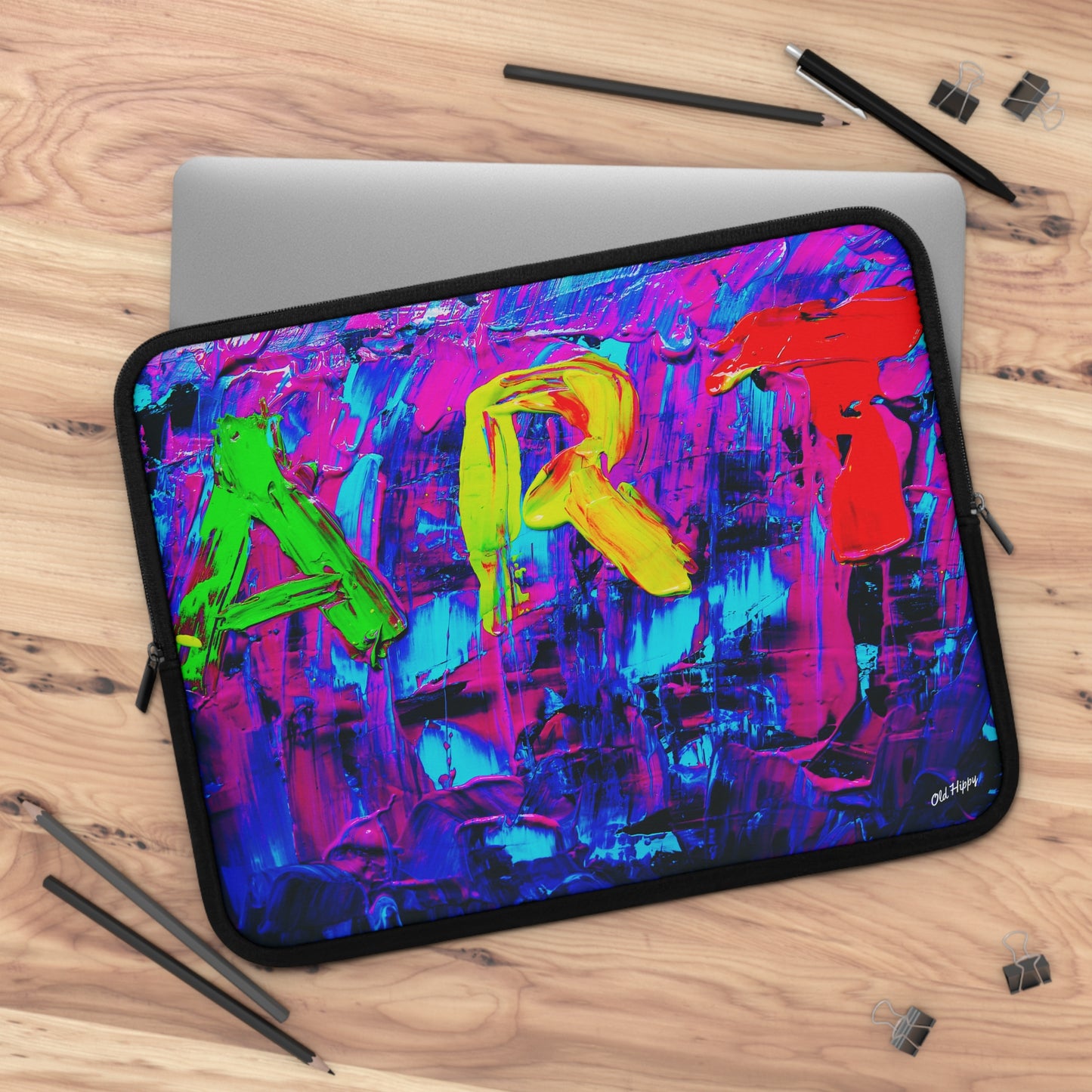Abstract 'ART' Neon Paint Laptop Sleeve — Colorful Protective Sleeve for Artists & Creatives