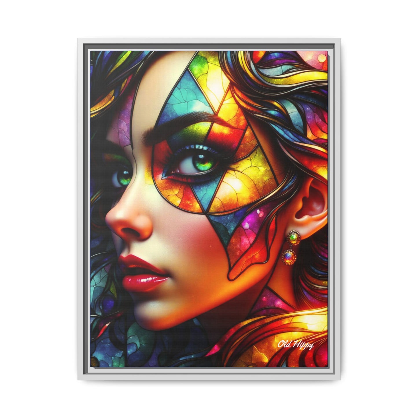 Through the Prism of Her Eyes- Wood Framed Canvas AI Art by Old Hippy