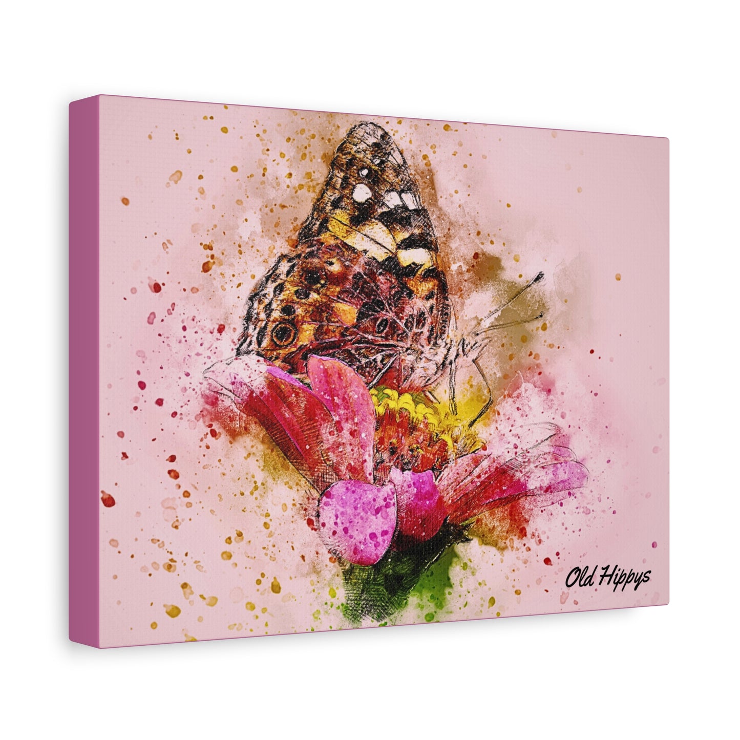 “Whispers on Wings” – Butterfly & Flower Watercolor Canvas Print