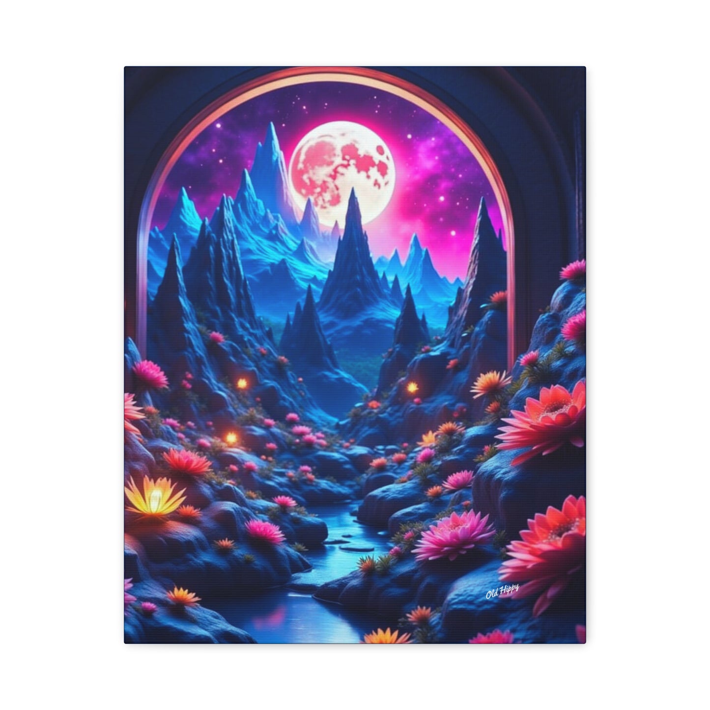 Moonlit Lotus Valley Canvas by Old Hippy