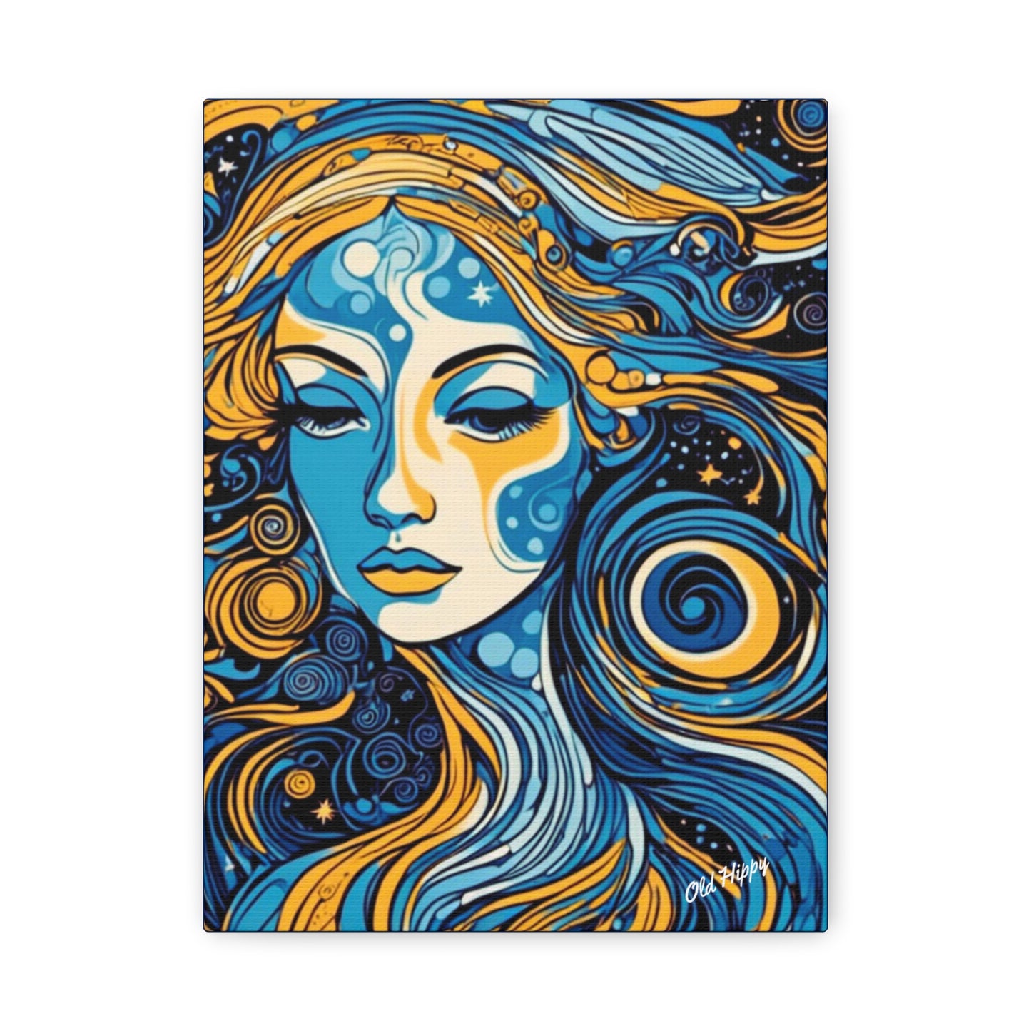 “Blue Orbit Goddess” – Psychedelic Abstract Portrait Canvas