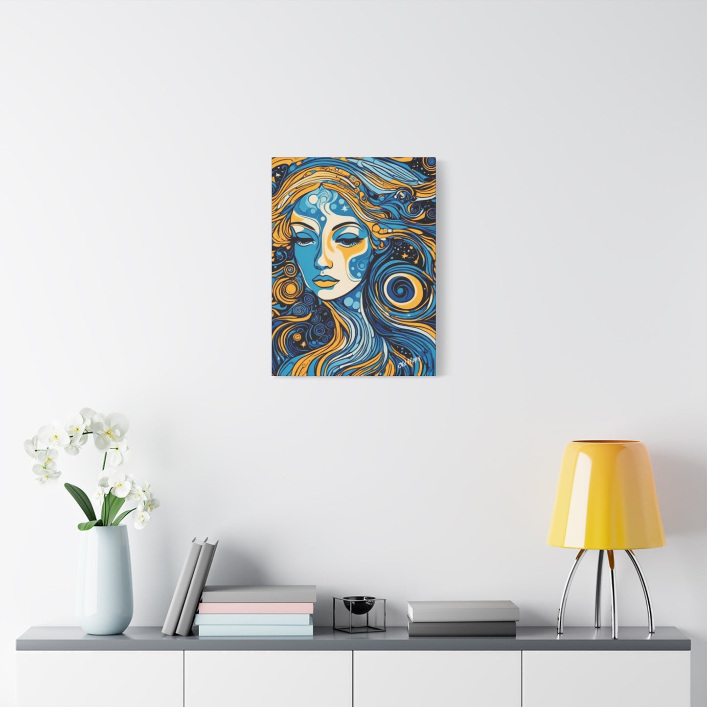 “Blue Orbit Goddess” – Psychedelic Abstract Portrait Canvas